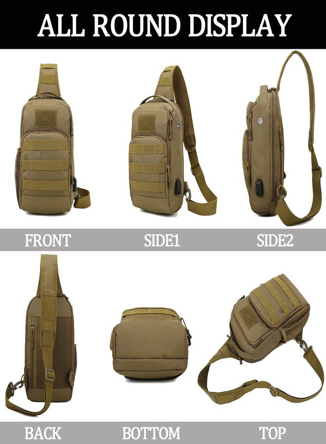 Valinov Tactical Shoulder Bag,Molle Shoulder Backpacks,Military Sling Daypack Backpack with USB Charging port (1 Pack Tan) - Image 5
