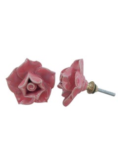 Indian-Shelf IndianShelf 2 Piece Pink Rose Flower Shape Ceramic Drawer Knobs for Kitchen Cabinet Hardware Door Pulls Decorative Dresser Premium Artworks  - Image 1