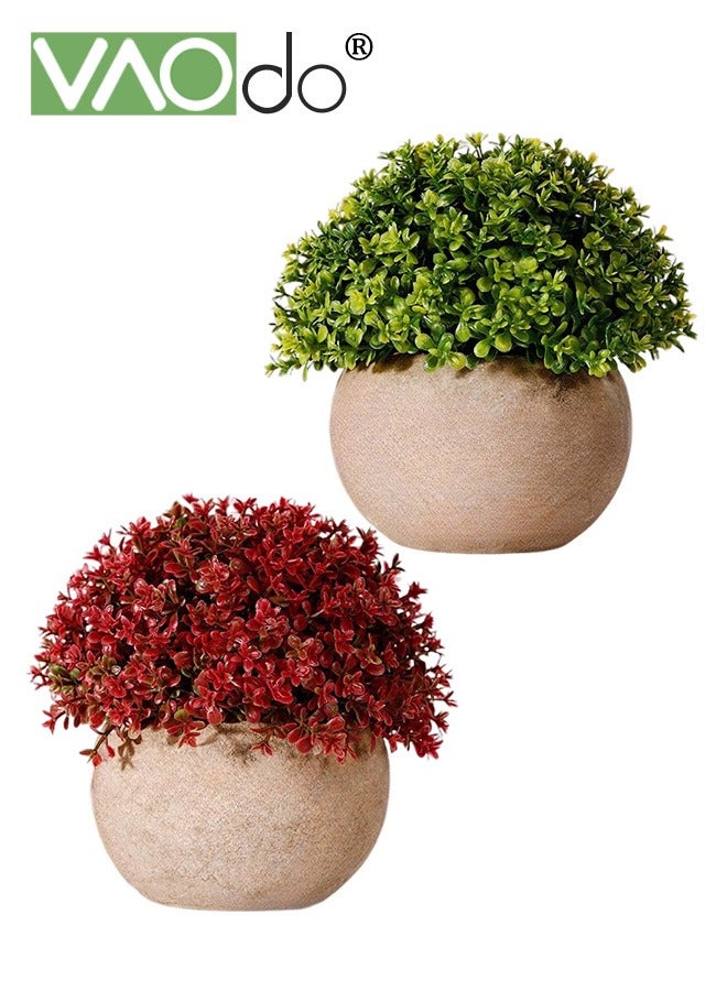 فاو دو قطعتان من أزهار الأصيص الصناعية الصغيرة المزيفة مع أصيص نباتات صغيرة لتزيين سطح المكتب والمنزل - Image 1