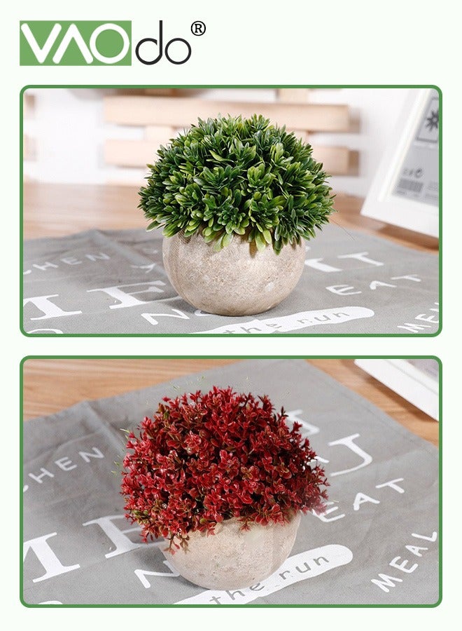 فاو دو قطعتان من أزهار الأصيص الصناعية الصغيرة المزيفة مع أصيص نباتات صغيرة لتزيين سطح المكتب والمنزل - Image 3