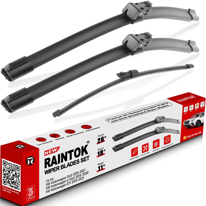 RAINTOK Windshield Wiper Blades Replacement for Volkswagen Golf 201520210 eGolf 20152020 Quality Front Rear Wipers Blade Set for My Car 26 18 11 Pack of 3 - Image 2
