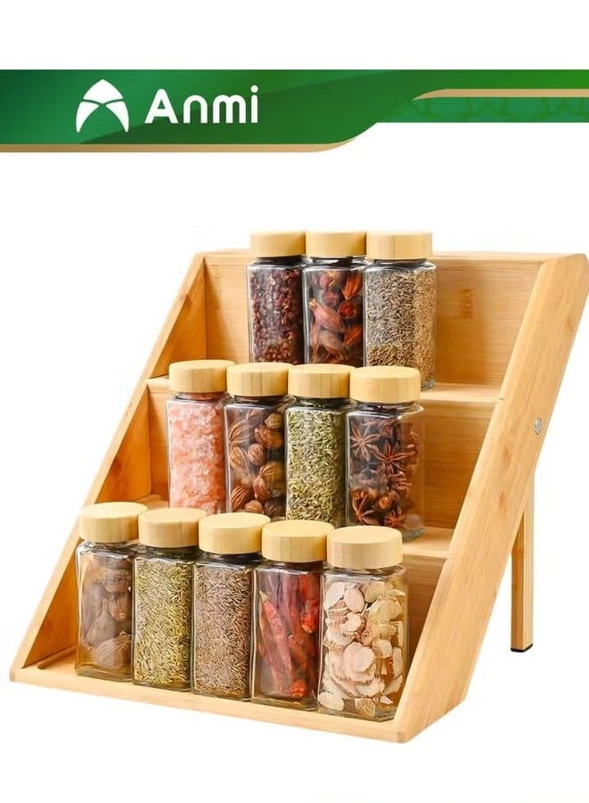 Anmi 3-tier Bamboo Spice Rack, Kitchen Spice Racks Free Standing for Cabinet Drawers and Countertop