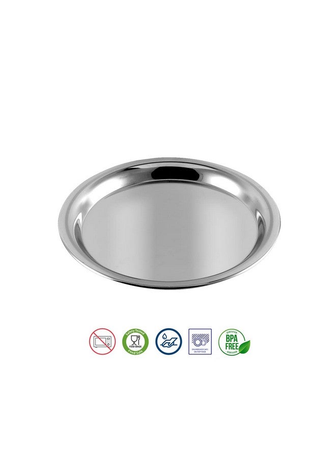 VINOD Kraft Stainless Steel Round Plate Set of 6 (20cm Dia) | Classic Design Thali Set | Mirror Finish, Food Grade | Steel Serving Plate for Dinner| 2 Year Warranty - Silver  - Image 4