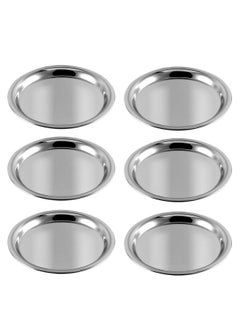 VINOD Kraft Stainless Steel Round Plate Set of 6 (20cm Dia) | Classic Design Thali Set | Mirror Finish, Food Grade | Steel Serving Plate for Dinner| 2 Year Warranty - Silver  - Image 3