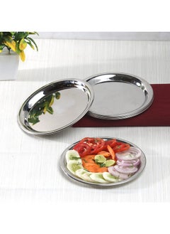 VINOD Kraft Stainless Steel Round Plate Set of 6 (20cm Dia) | Classic Design Thali Set | Mirror Finish, Food Grade | Steel Serving Plate for Dinner| 2 Year Warranty - Silver  - Image 2