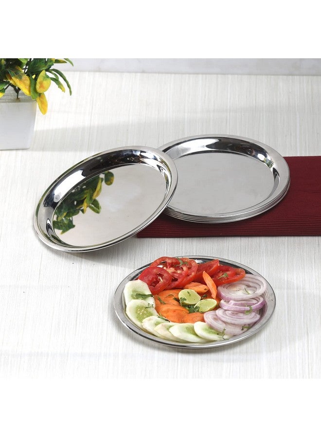 VINOD Kraft Stainless Steel Round Plate Set of 6 (20cm Dia) | Classic Design Thali Set | Mirror Finish, Food Grade | Steel Serving Plate for Dinner| 2 Year Warranty - Silver  - Image 2