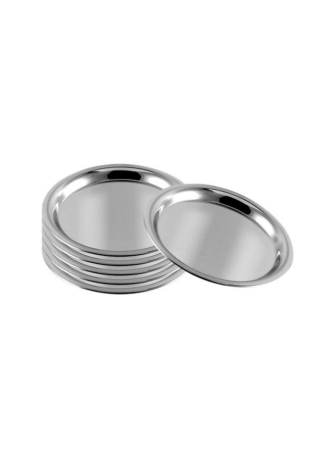 VINOD Kraft Stainless Steel Round Plate Set of 6 (20cm Dia) | Classic Design Thali Set | Mirror Finish, Food Grade | Steel Serving Plate for Dinner| 2 Year Warranty - Silver  - Image 1