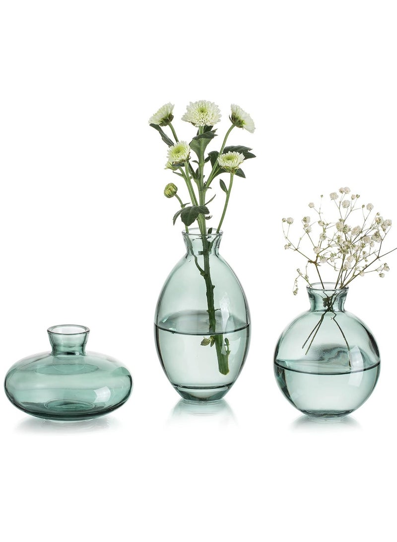 أزهار صغيرة للديكور الجدول, القديم, مصنوعة يدويا, 3 قطعة صغيرة زهرة الزجاج زهرة خضراء, مجموعة حديثة, زهرة زجاجية هيدروبونيك رقيقة للزهور, الديكور, حفل الزفاف, الجدول, المعيشة - Image 1