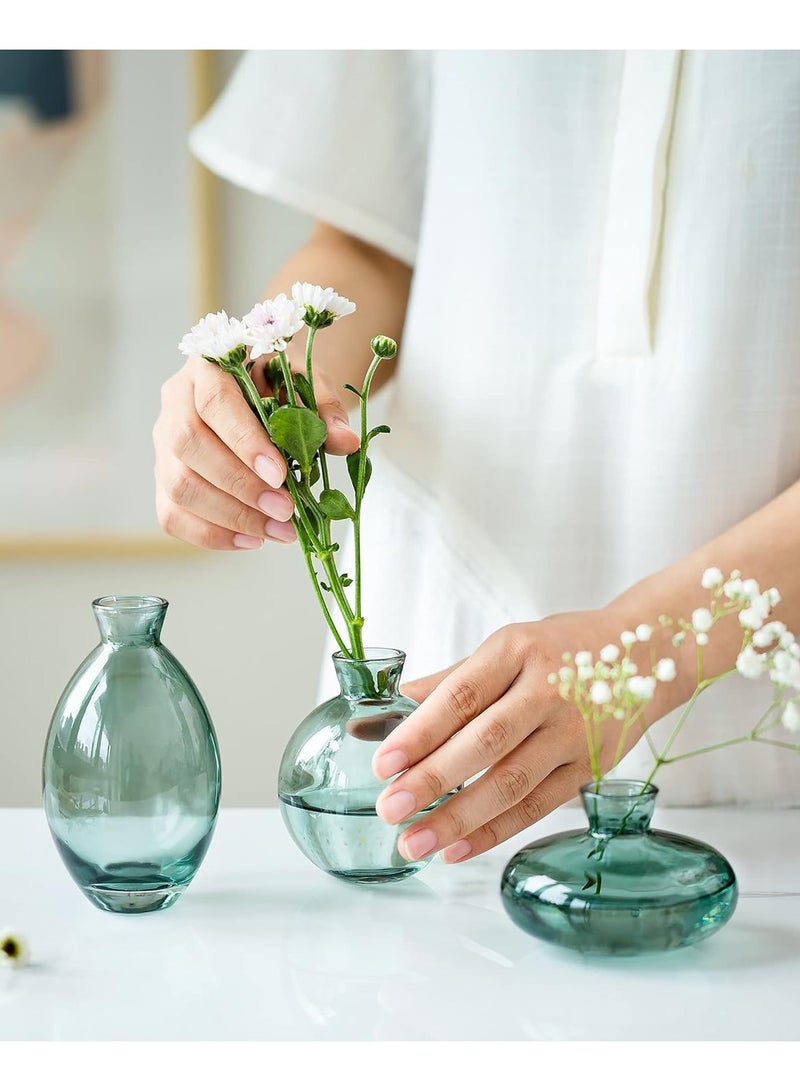 أزهار صغيرة للديكور الجدول, القديم, مصنوعة يدويا, 3 قطعة صغيرة زهرة الزجاج زهرة خضراء, مجموعة حديثة, زهرة زجاجية هيدروبونيك رقيقة للزهور, الديكور, حفل الزفاف, الجدول, المعيشة - Image 2