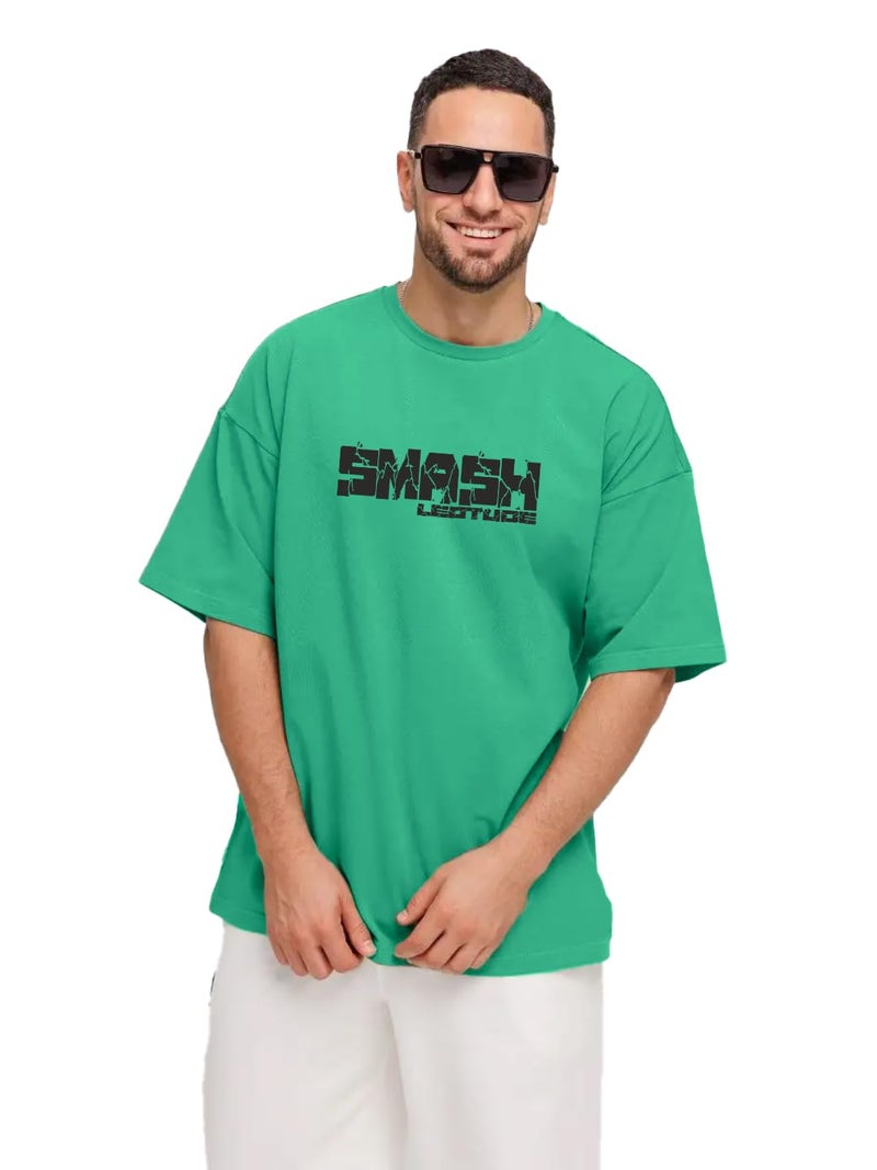 LEOTUDE Men's Cottonblend Oversized Half Sleeve Round Neck Shirt (Fs49_Rama_Hulk_P_Green_M) - Image 2