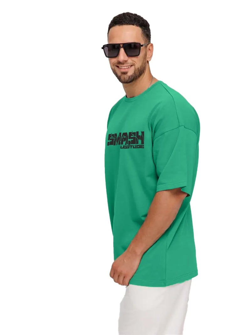 LEOTUDE Men's Cottonblend Oversized Half Sleeve Round Neck Shirt (Fs49_Rama_Hulk_P_Green_M) - Image 3