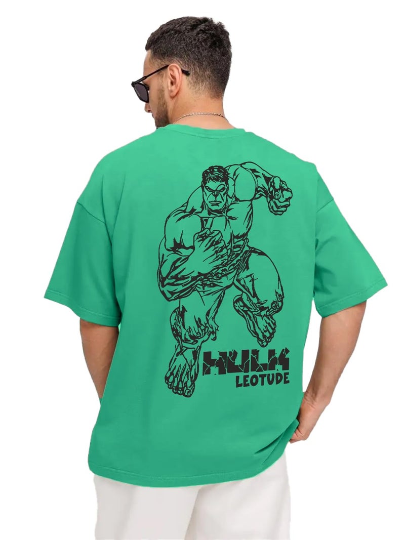 LEOTUDE Men's Cottonblend Oversized Half Sleeve Round Neck Shirt (Fs49_Rama_Hulk_P_Green_M) - Image 4