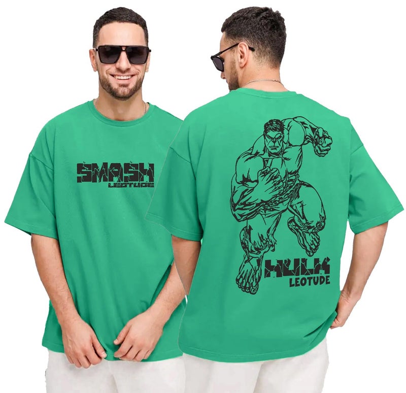 LEOTUDE Men's Cottonblend Oversized Half Sleeve Round Neck Shirt (Fs49_Rama_Hulk_P_Green_M) - Image 1