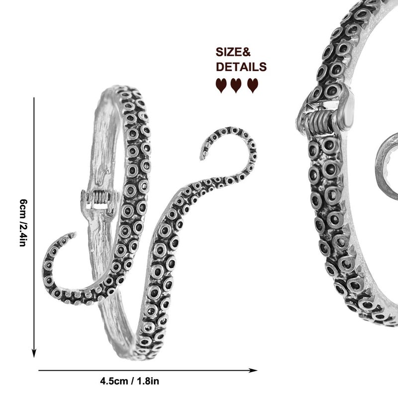 RechicGu Vintage Silver Octopus Tentacle Animal Sea Ocean Hinged Open Bracelet Bangle Cuff Scary Horror Goth - Image 4