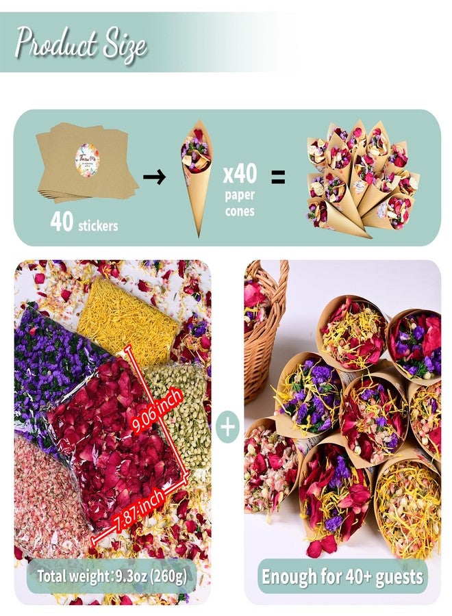 Koceko 40+ Cups 9.3oz Real Biodegradable Flower Petal Wedding Confetti, 5 QT 5 Kinds Colorful Mixed Petal Confetti with Dried Rose Petal & Jasmine Buds, DIY Wedding Decor for Flower Girl Bridal - Image 2