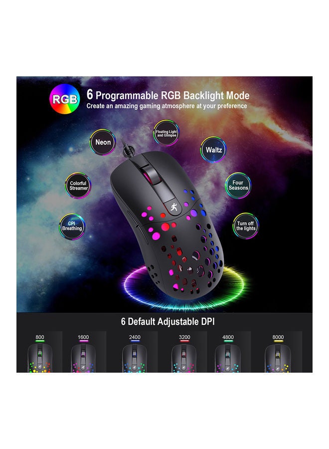 NIBEMINENT Wired RGB Gaming Mouse And Single-hand Keyboard With Portable Converter Combo Black - Image 3