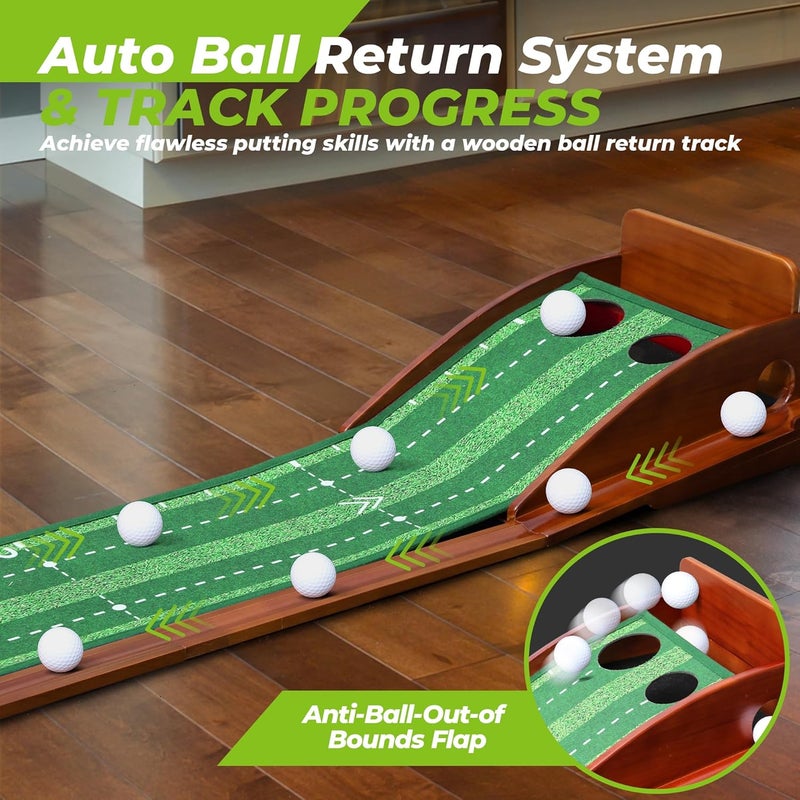 Golfguru 9.8ft Indoor Putting Green Mat with Automatic Ball Return & Mirror - Image 3