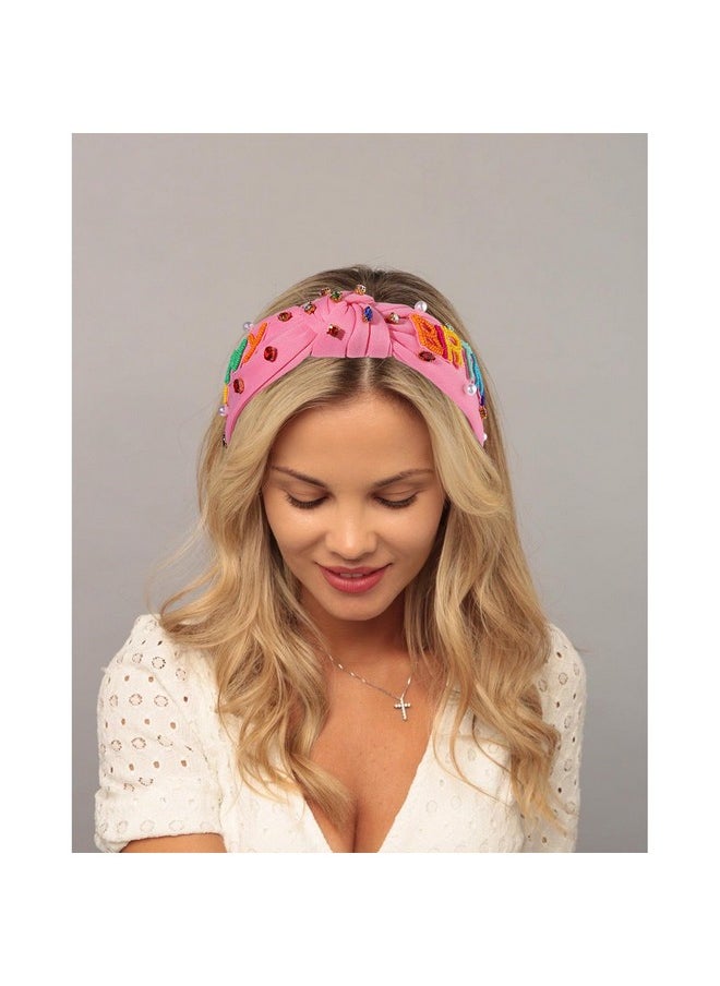 YAHPERN Birthday Headband For Women Beaded It’S My Birthday Knotted Headband Embellished Rhinestone Crystal Top Knot Headband Birthday Crown Hair Accessories Party Decorations Gifts  - Image 3