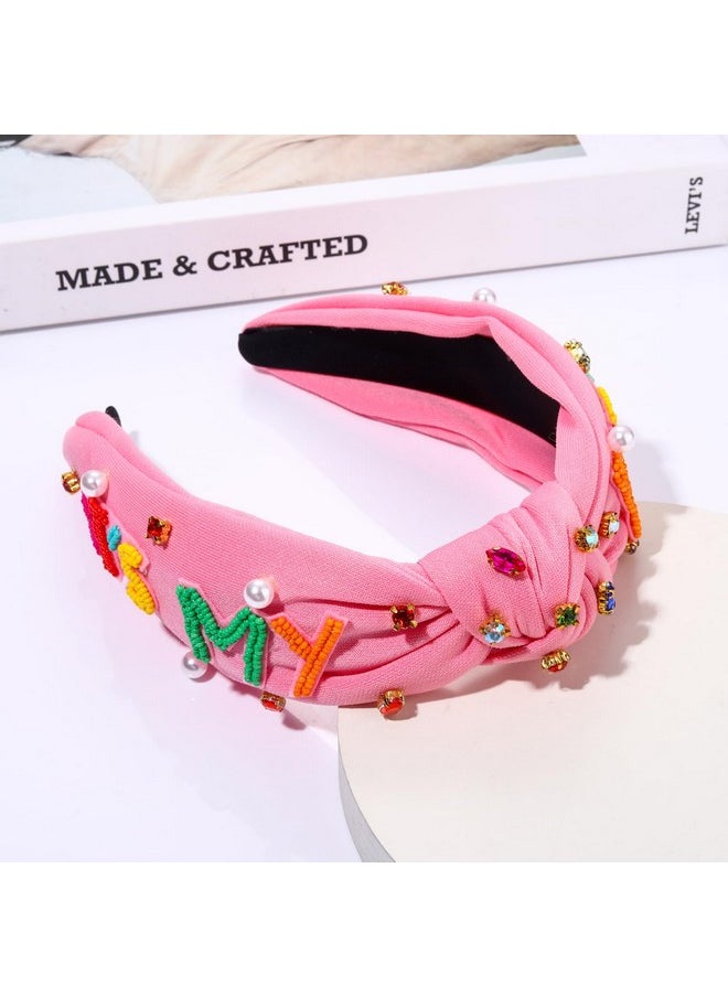 YAHPERN Birthday Headband For Women Beaded It’S My Birthday Knotted Headband Embellished Rhinestone Crystal Top Knot Headband Birthday Crown Hair Accessories Party Decorations Gifts  - Image 5