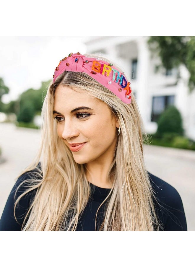 YAHPERN Birthday Headband For Women Beaded It’S My Birthday Knotted Headband Embellished Rhinestone Crystal Top Knot Headband Birthday Crown Hair Accessories Party Decorations Gifts  - Image 4