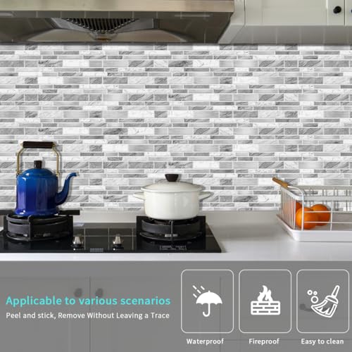 Heikki PeelandStick SelfAdhesive Wall Tiles 4797inch Kitchen Bathroom Splashback Tiles Marble Pattern Design 48Piece Set GrayWhite - Image 3