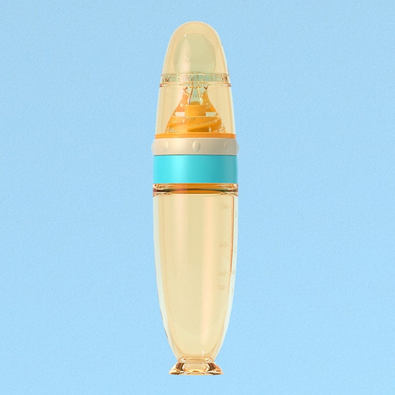 New products wholesale silicone suction cup rice paste bottle nano silver baby food supplement spoon children's rice paste bottle soft spoon head(Contrast light blue-nano silver) - Image 1