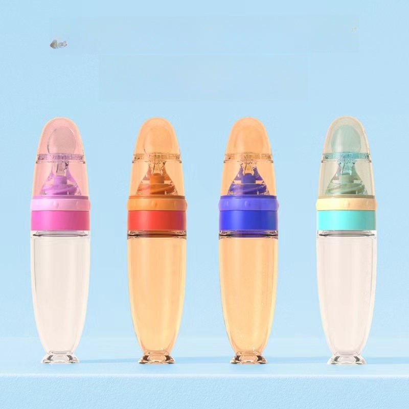 New products wholesale silicone suction cup rice paste bottle nano silver baby food supplement spoon children's rice paste bottle soft spoon head(Contrast light blue-nano silver) - Image 3