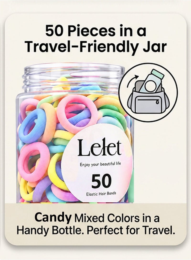 Lelet 50Pcs Hair Ties Nylon Toddler Hair Elastics Ponytail Holder Soft & Seamless Baby Hair Ties, Colorful Rubber Bands for Girls, Gentle on Hair, 2.2cm Diameter-Candy - Image 5