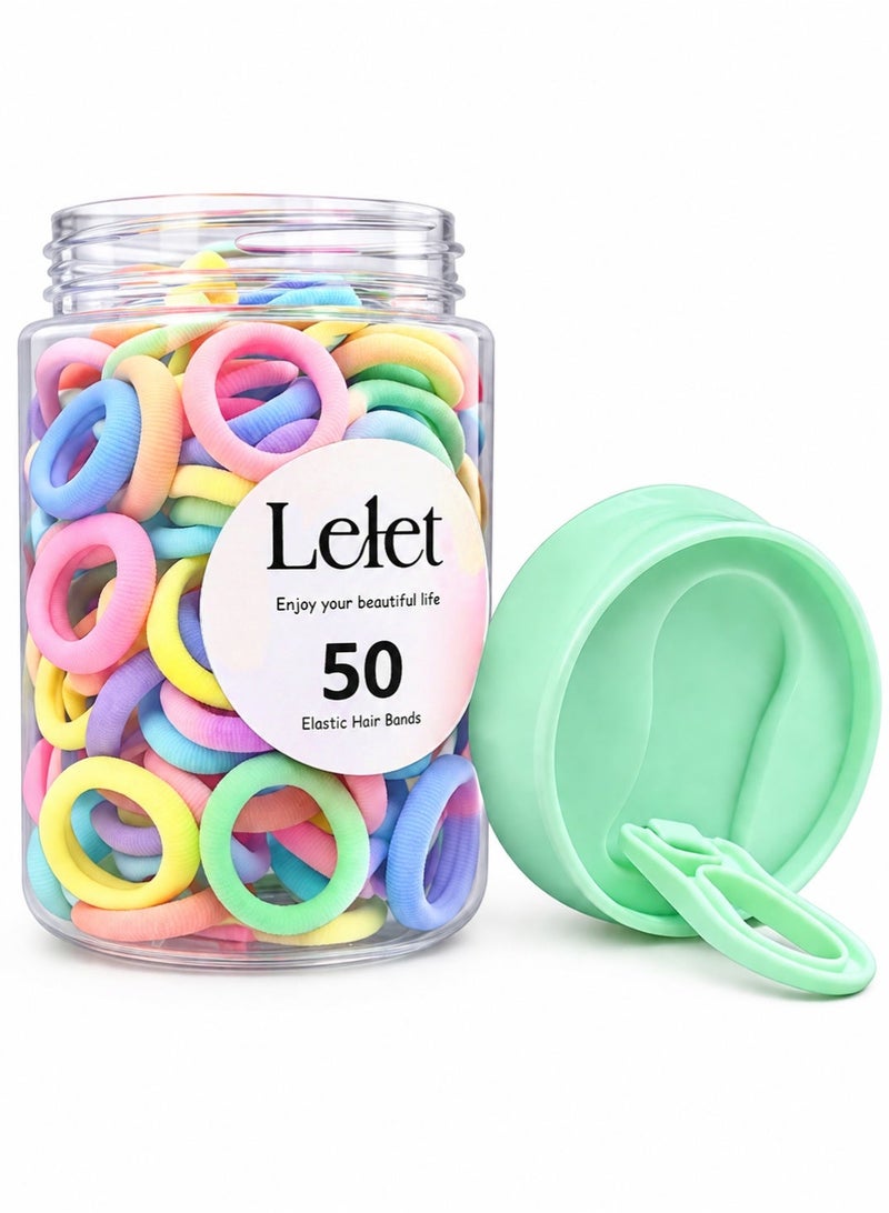 Lelet 50Pcs Hair Ties Nylon Toddler Hair Elastics Ponytail Holder Soft & Seamless Baby Hair Ties, Colorful Rubber Bands for Girls, Gentle on Hair, 2.2cm Diameter-Candy - Image 1