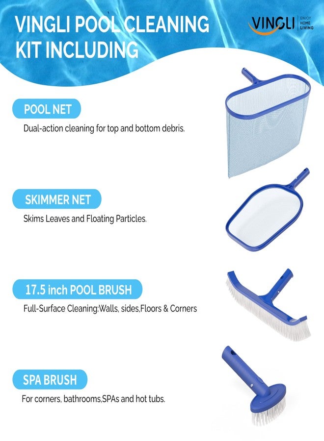 VINGLI Pool Cleaning Kit, Pools Maintenance Kits with Pool Net, Pool Brush,Skimer Net and SPA Brush for Inground & Above Ground Swimming Pools (4 in 1) - Image 2