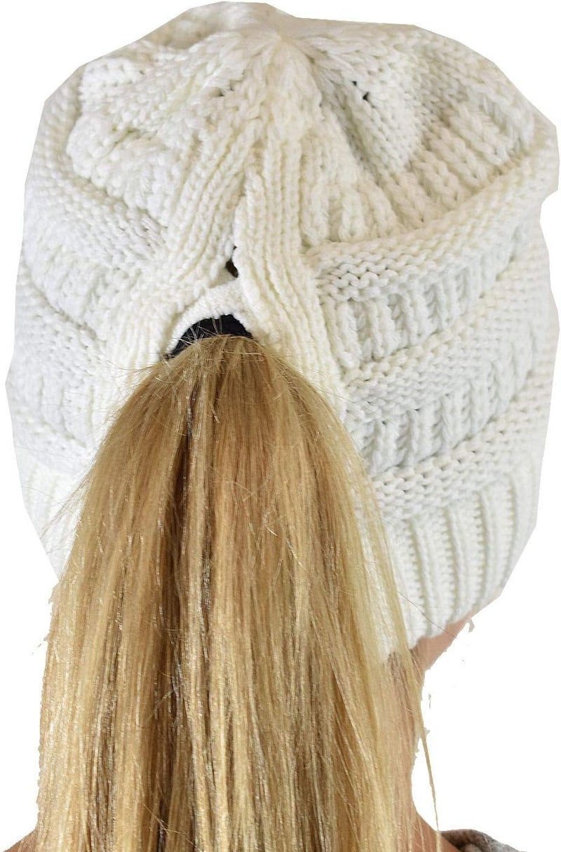 Cc Exclusives Soft Stretch Cable Knit Messy Bun Ponytail Beanie Winter Hat for Women (MB-20A) - Image 5