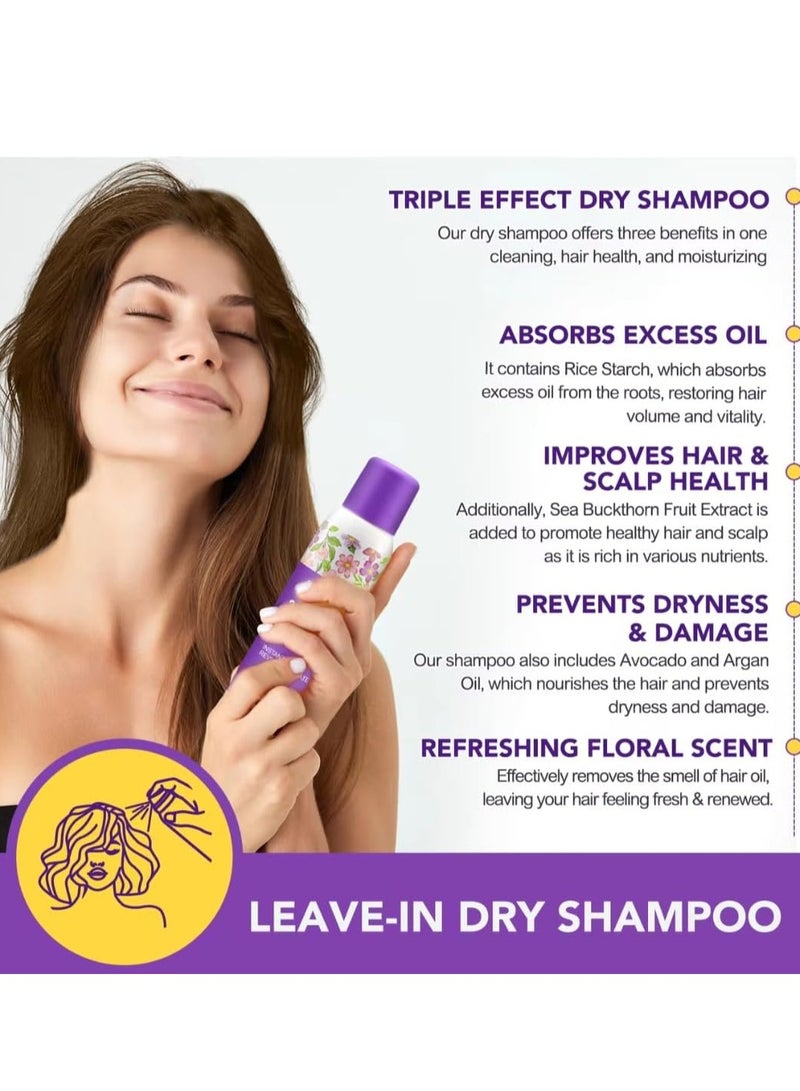 ALIVER 200 مل شامبو جاف 3 في 1 مع متعدد الفيتامينات برائحة زهور منعشة لتنظيف فوري، إنعاش وترطيب الشعر، شامبو جاف لإزالة الروائح الكريهة والزيوت الزائدة، مرطب، مغذي، مرطب. - Image 3