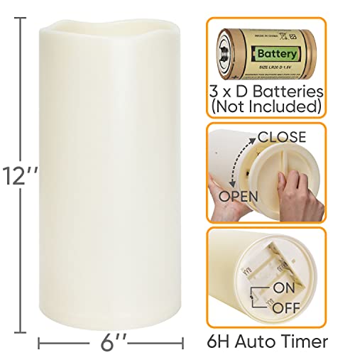 Homemory 6" x 12" Extra Large Outdoor Waterproof Candle with Auto 6-Hour Timer, Ivory Plastic Made, Long Last for Half A Year - Image 3