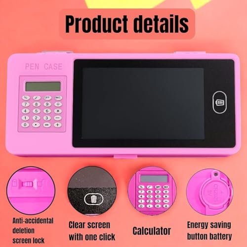 KRySt LCD Writing Tablet Pencil Box with Calculator | Multifunctional Stationery Case for Kids | Drawing Board Pencil Case with Erase Button | Magic LCD Display & Storage Box | Random Colour (Pink) - Image 3