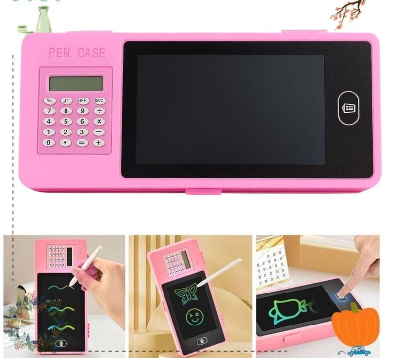 KRySt LCD Writing Tablet Pencil Box with Calculator | Multifunctional Stationery Case for Kids | Drawing Board Pencil Case with Erase Button | Magic LCD Display & Storage Box | Random Colour (Pink) - Image 5