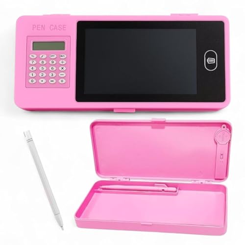 KRySt LCD Writing Tablet Pencil Box with Calculator | Multifunctional Stationery Case for Kids | Drawing Board Pencil Case with Erase Button | Magic LCD Display & Storage Box | Random Colour (Pink) - Image 1