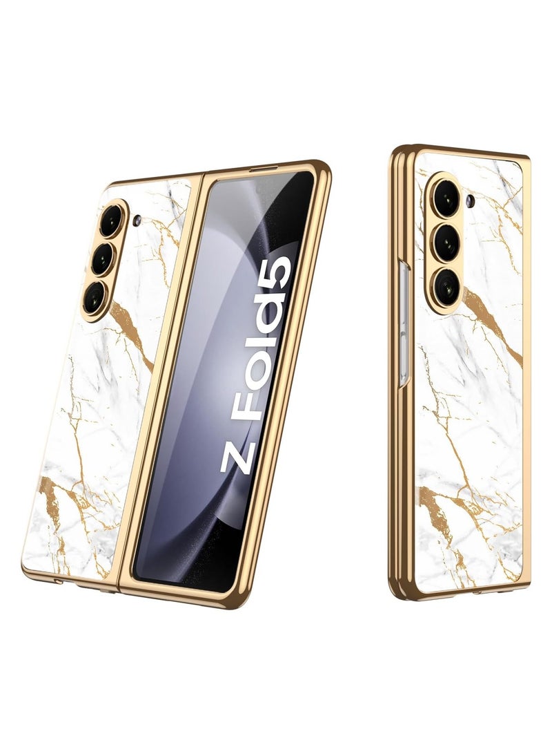 عام حافظة Galaxy Z Fold 5 - إطار أنيق مطلي بالكهرباء مع زجاج منقوش، واقي شاشة مدمج متوافق مع حافظة Samsung Galaxy Z Fold 5 - Image 1