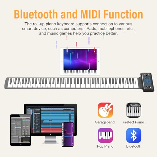 KONIX Roll Up Piano 88 key, Hand Roll Portable Piano for Beginner Kid with Bluetooth/MIDI, 128 Tones and Rhythms, Best Christmas Birthday Gift - Image 2