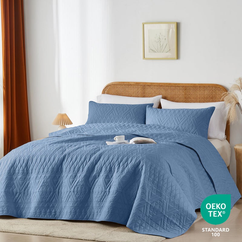 akkialla Full/Queen Quilt Set, Boho Style in a Solid Color, Bluish Grey Lightweight Microfiber Bedspread, Soft and Breathable Coverlet for All Seasons, 3-Piece Bedding Set (1 Quilt, 2 Pillow Shams) - Image 2