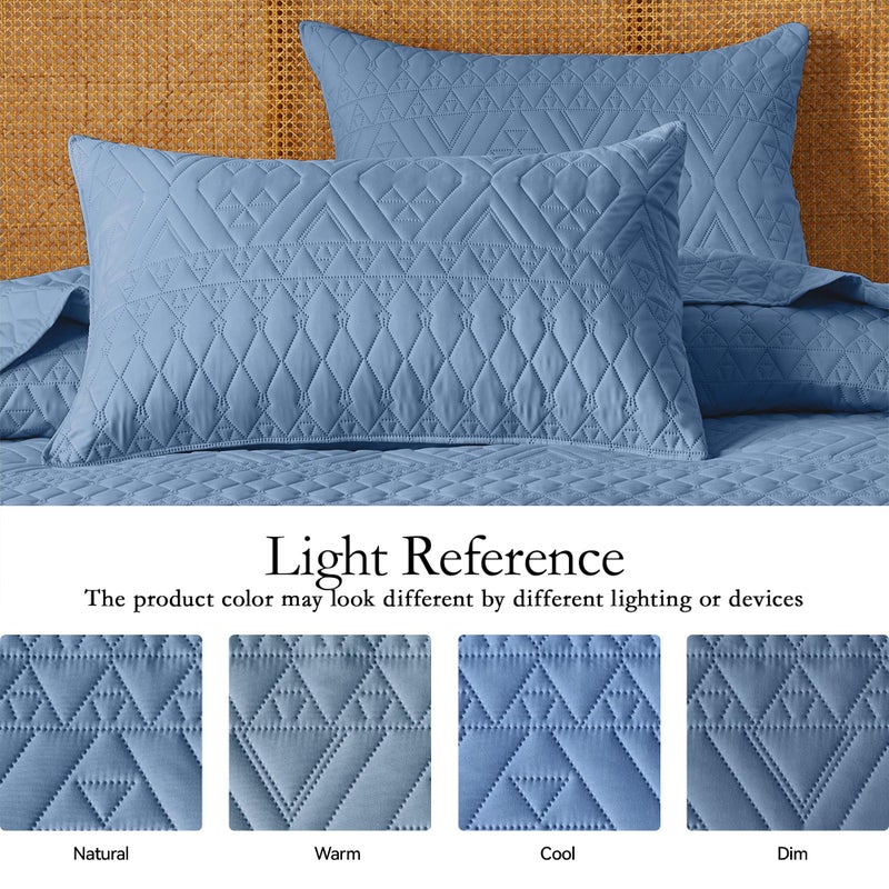 akkialla Full/Queen Quilt Set, Boho Style in a Solid Color, Bluish Grey Lightweight Microfiber Bedspread, Soft and Breathable Coverlet for All Seasons, 3-Piece Bedding Set (1 Quilt, 2 Pillow Shams) - Image 4