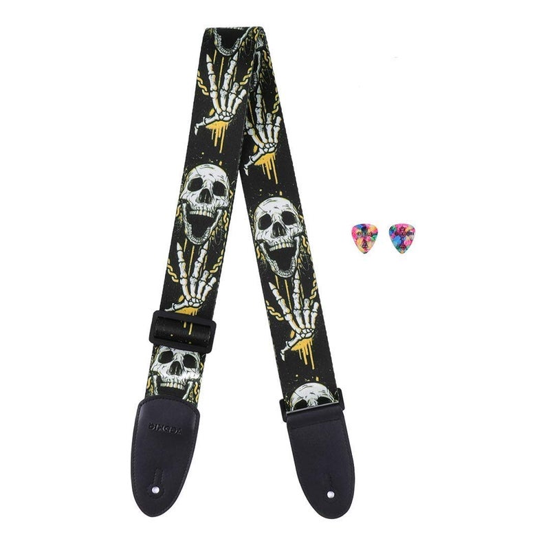 MUSTANG Guitar Strap Skulls With 2 Guitar Picks - Image 1