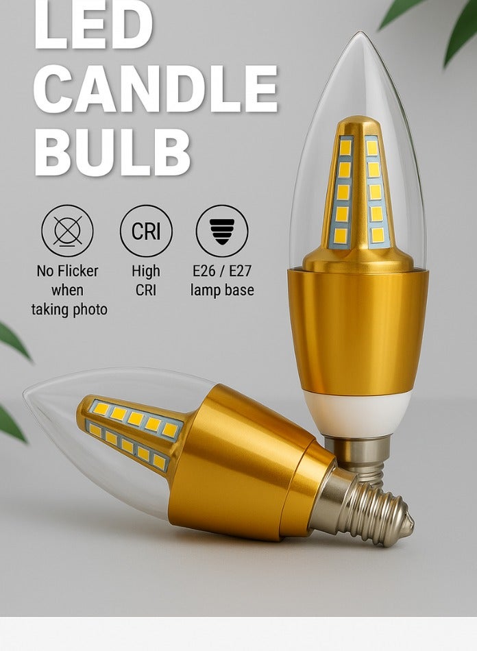 Max D080 LED Turn-Up Candle Bulb 5W E14 Gold | Warm White Flame Tip | 360° Beam | Decorative Non-Dimmable Bulb | 2KV Surge Protected  - Image 2