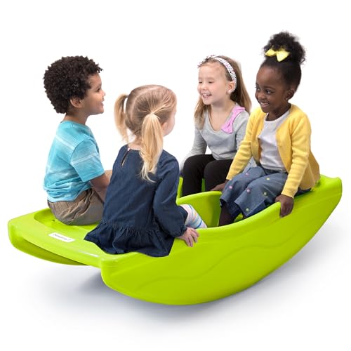 Simplay3 Two Sided Rock and Roll Teeter Totter Seesaw and Climbing Bridge Fits up to Four Children and Kids for Rocking and Climbing IndoorOutdoor Made in USA Lime Green - Image 1