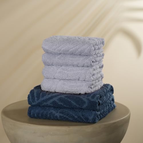 MUSA Banana Towels | Towel Set of 6-4 Face Towels & 2 Hand Towels with Free Bag | 400 GSM Terry Towels | Highly Absorbent Towels for Men, Women (Misty Lilac + Midnight Blue) - Image 1