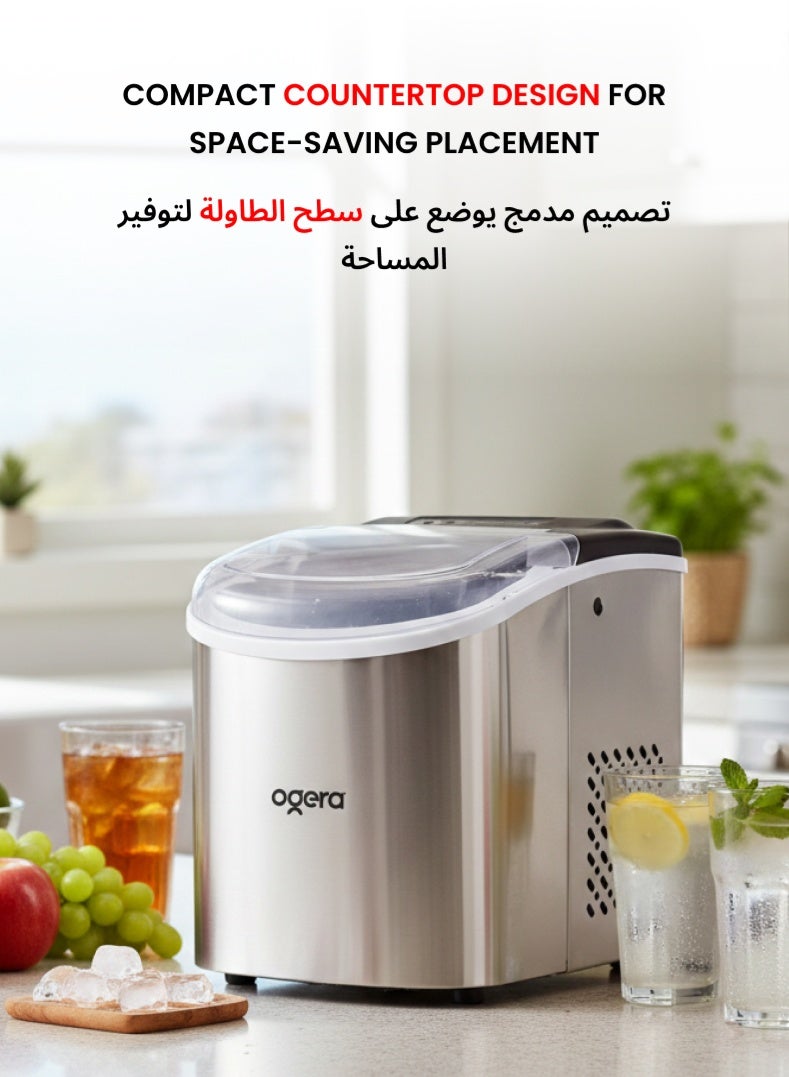 أوجيرا صانعة ثلج سطح المكتب بسعة 12 كجم/24 ساعة، آلة ثلج محمولة مع مقبض، 9 مكعبات ثلج خلال 6 دقائق، خاصية التنظيف الذاتي، هيكل من الستانلس ستيل، مزودة بمغرفة وسلة، ماكينة ثلج مدمجة للمنزل والمطبخ والمكتب والمجلس والحفلات، OG140IM، ضمان لمدة سنتين - Image 5