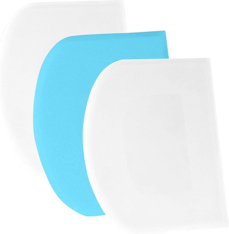 SURDOCA Dough Scraper Bench Scraper - 3P 8.3x5.5" Plastic Flexible Bowl Scraper, Sharp Edge & Angles Cake Scraper. Non-Slip Bakeware Decorating Tools Sculpting & Modeling Tools - White+Blue+White - Image 1