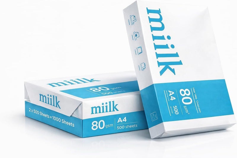 Milk A4 Copy Paper, 80 gsm, 500 Sheets, White, 2 Pack for Printing and Office Use - Image 2
