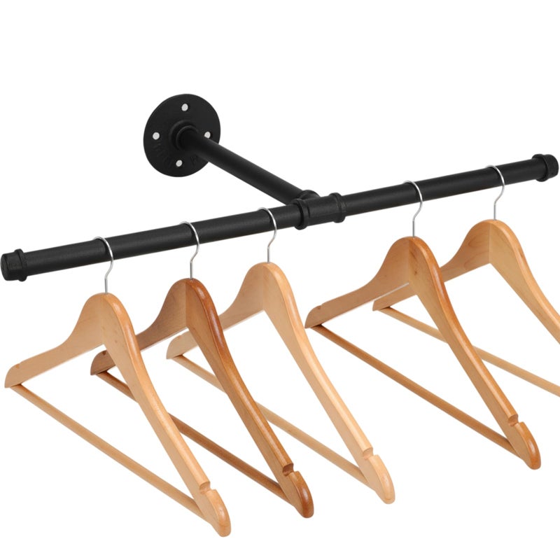 Cazzon Cast Iron Wall Mounted Clothes Rack T Shaped Industrial Pipe Clothing Bar for Hanging Clothes Garment Racks for Closet Organizers Heavy Duty Hanger Pole Closet Rod 21 Inch Black 1 Pack - Image 2
