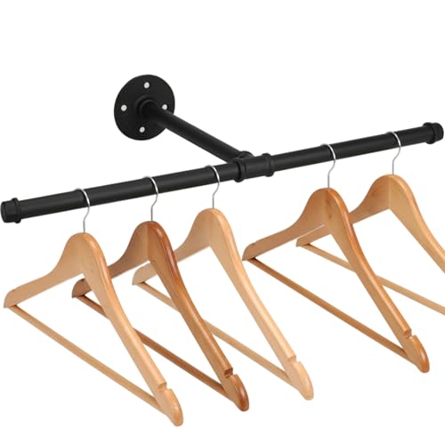 Cazzon Cast Iron Wall Mounted Clothes Rack T Shaped Industrial Pipe Clothing Bar for Hanging Clothes Garment Racks for Closet Organizers Heavy Duty Hanger Pole Closet Rod 21 Inch Black 1 Pack - Image 1