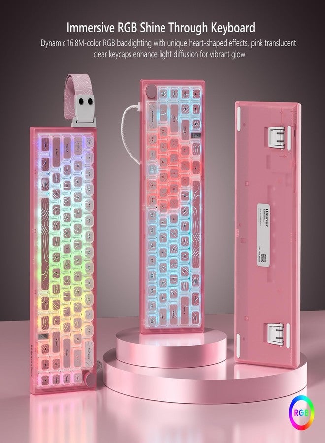 Womier 60% Percent Keyboard Pink Mechanical, QMK/VIA Creamy Gaming Keyboard Topographic, Hot Swappable Gasket Mount RGB Wired Key Board & Translucent Keycaps(VK66 PRO) - Image 5